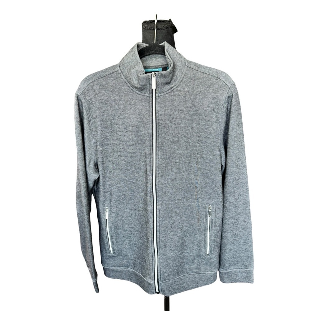 Perry Ellis Full Zip Jacket L Gray Athleisure Minimalist Clean Fit Travel Golf